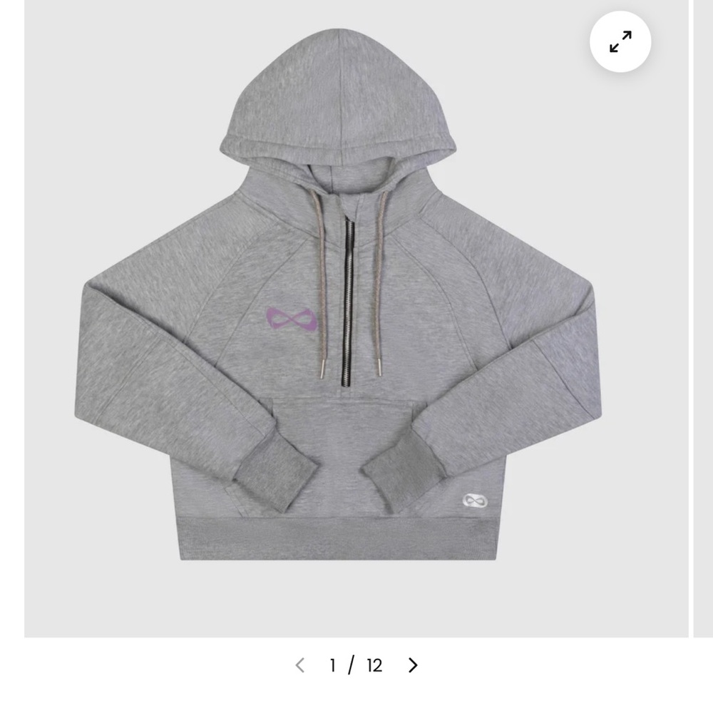 NFINITY GREY LEFT NO CRUMBS CROP 1/4 ZIP HOODIE w/ Purple Logo Sz. Adult Medium